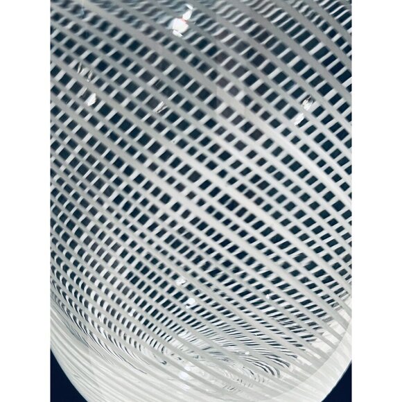 Hand-Blown Art Glass Pedestal Vase|White Swirl Lattice|Murano Style Modern Decor - Picture 4 of 8